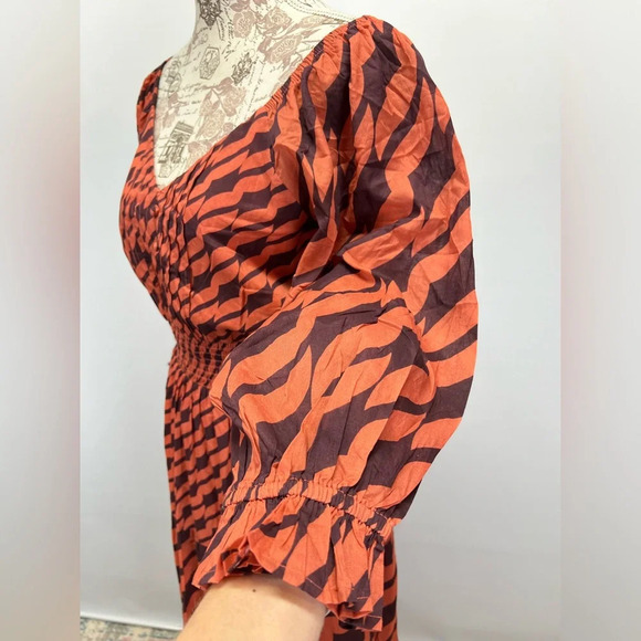 DU PARADIS Maroon and rust striped deep V maxi dress size L - Picture 5 of 16